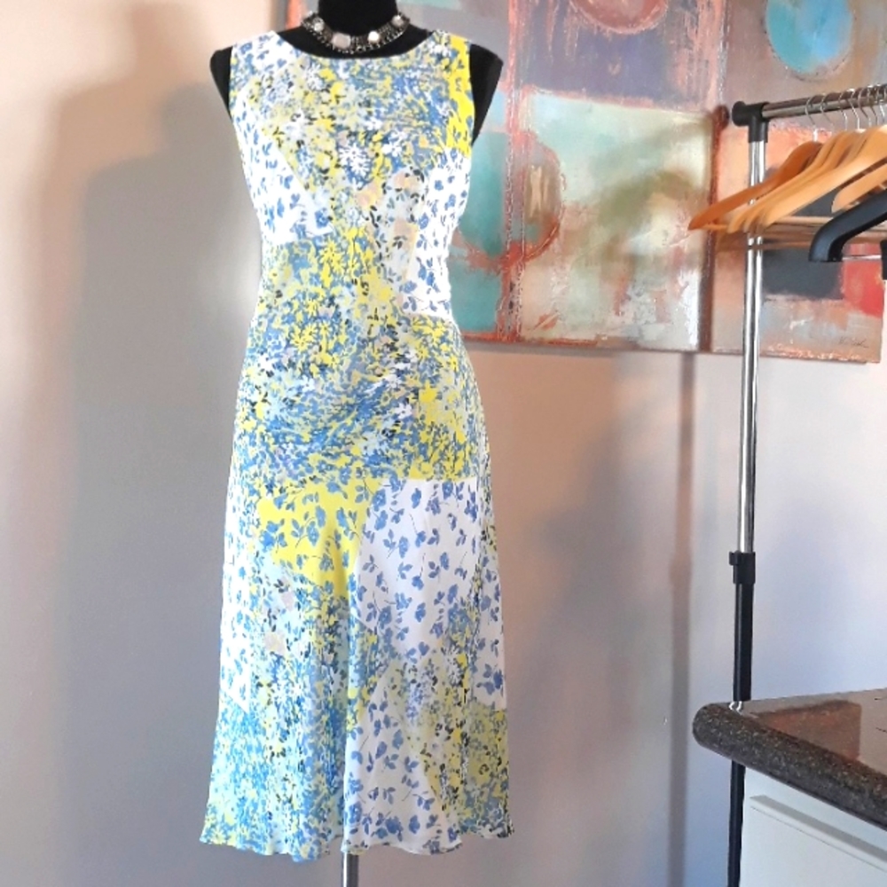 AK Blue/ White Floral Print Sleeveless Dress Size L